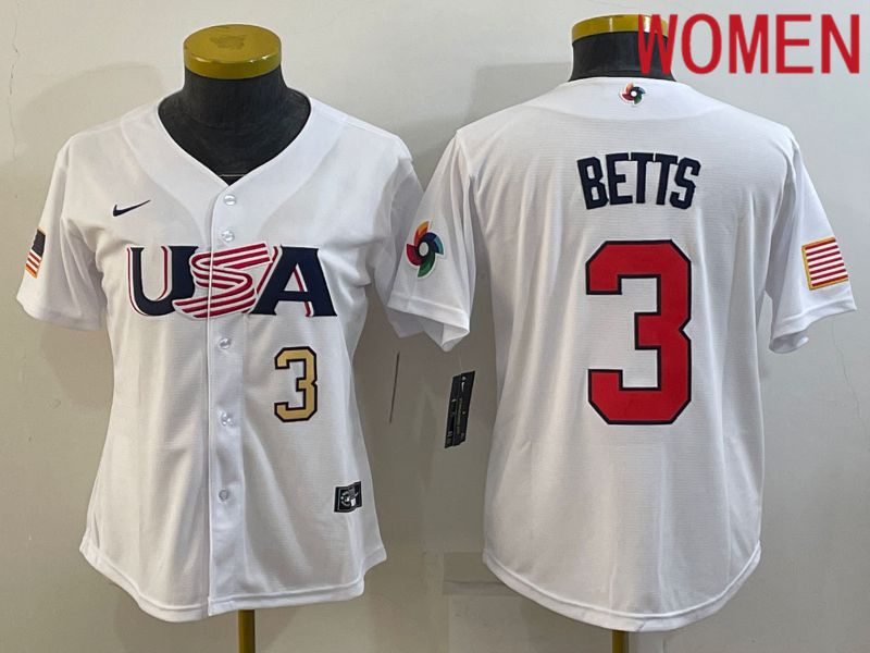 Women 2023 World Cub USA 3 Betts White Nike MLB Jersey5